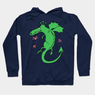 cute happy dragon - green with flowers Hoodie